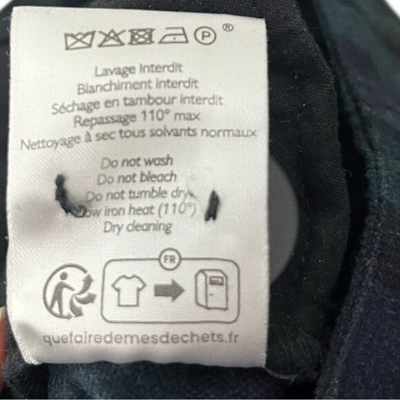 Sezane Martin Plaid Wool Blend Trousers Green Navy Wide Leg Size 4 Preppy - Picture 12 of 13